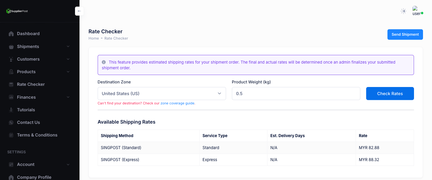 International Shipping screenshot